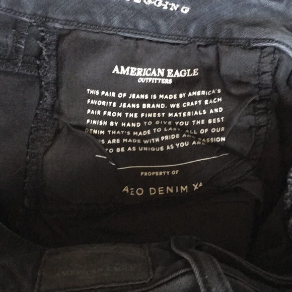 AE DISTRESSED BLACK WASHED OUT JEANS SUPER STRETCH X4 RAW HEM - Picture 13 of 14